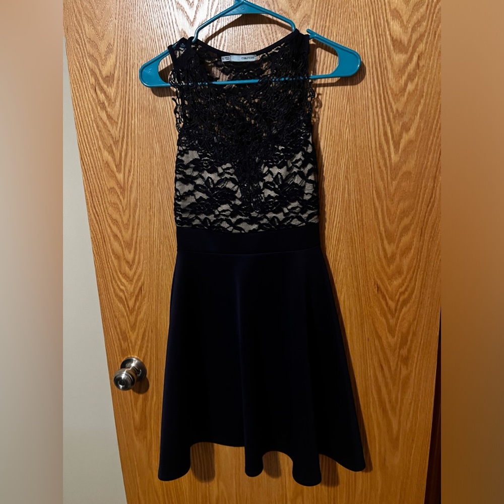 Navy Blue Lace wedding guest dress.